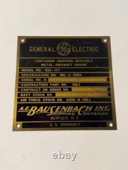Plaque métallique vintage de conteneur de transport pour turboréacteur GE General Electric J47