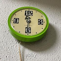 RARE! Horloge murale électrique vintage General Electric ronde verte fonctionne