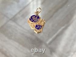 RARE Pendentif de Service de 20 Ans Vintage General Electric GE 1/10 10K GF Or