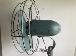RARE Ventilateur sur pied vintage General Electric GE bleu