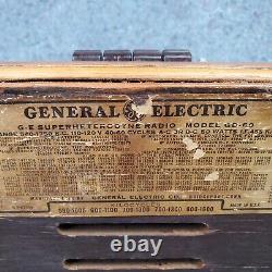 Radio à tube General Electric GD-60 RARE Vintage 1938 en bois avec boutons poussoirs AM GE tel quel