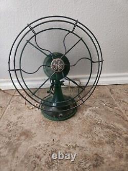 Rare Antique GENERAL ELECTRIC Ventilateur de bureau Vintage Vert Armée FONCTIONNE