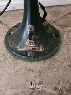 Rare Antique GENERAL ELECTRIC Ventilateur de bureau Vintage Vert Armée FONCTIONNE