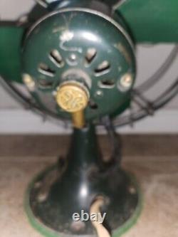 Rare Antique GENERAL ELECTRIC Ventilateur de bureau Vintage Vert Armée FONCTIONNE