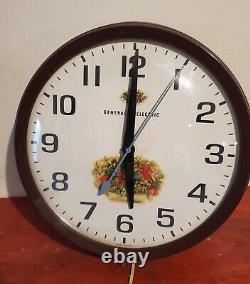 Rare Vintage General Electric Bubble Face School Horloge Avec Flower Graphic