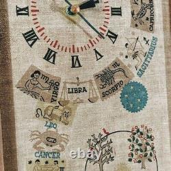 Rare Vtg À La Main General Electric Co Canvas & Wood Astrology Horloge Murale 28x13