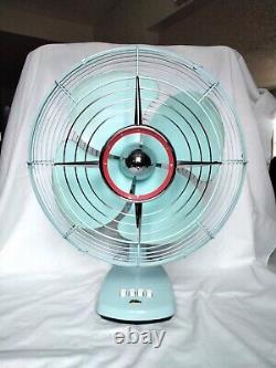 Rare ventilateur oscillant Toshiba en bleu sarcelle du milieu du siècle