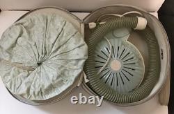 Sèche-cheveux portable vintage General Electric à casque souple, bleu aqua, avec mallette de transport