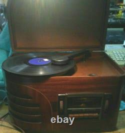 Table de collectionneur de radio à tubes AM avec platine tournante Vtg MCM !