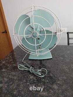 VENTILATEUR OSCILLANT À 2 VITESSES GENERAL ELECTRIC F15S125 VERT BLEU TEAL ANNÉES 1950