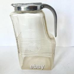 Vase à eau en verre clair General Electric GE avec couvercle argenté RARE