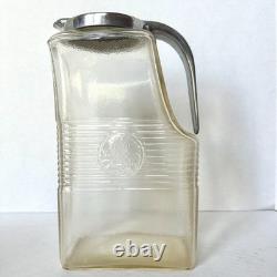 Vase à eau en verre clair General Electric GE avec couvercle argenté RARE
