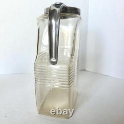 Vase à eau en verre clair General Electric GE avec couvercle argenté RARE