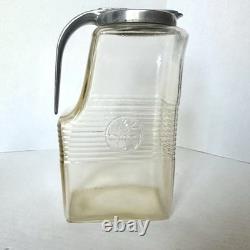 Vase à eau en verre clair General Electric GE avec couvercle argenté RARE