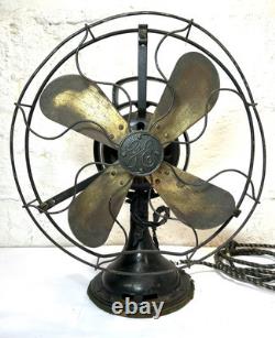 Ventilateur antique GE 12 à pales en laiton 3 vitesses oscillant 75423 tel quel pour pièces à lire