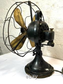 Ventilateur antique GE 12 à pales en laiton 3 vitesses oscillant 75423 tel quel pour pièces à lire