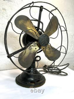 Ventilateur antique GE 12 à pales en laiton 3 vitesses oscillant 75423 tel quel pour pièces à lire