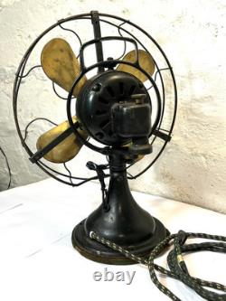 Ventilateur antique GE 12 à pales en laiton 3 vitesses oscillant 75423 tel quel pour pièces à lire