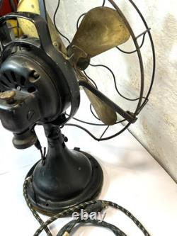 Ventilateur antique GE 12 à pales en laiton 3 vitesses oscillant 75423 tel quel pour pièces à lire