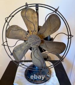 Ventilateur antique à six pales GE 1901. Fonctionne. 45 cm de haut, 33 cm de cage.