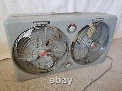 Ventilateur antique vintage à double ventilateur General Electric GE en métal intégral