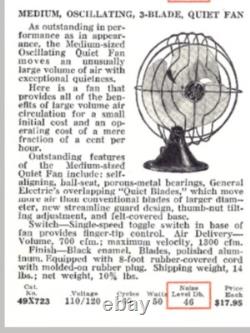 Ventilateur de bureau oscillant silencieux GE No. 49X723 vintage vers 1940, en état de marche