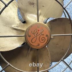 Ventilateur de bureau vintage GE General Electric 9,5 FM8S31 à hélice en laiton testé et fonctionnel