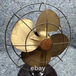 Ventilateur de bureau vintage GE General Electric 9,5 FM8S31 à hélice en laiton testé et fonctionnel