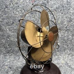Ventilateur de bureau vintage GE General Electric 9,5 FM8S31 à hélice en laiton testé et fonctionnel