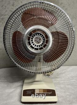 Ventilateur de bureau vintage General Electric oscillant 3 vitesses 12 beige ambre F1-OF-12A