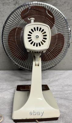 Ventilateur de bureau vintage General Electric oscillant 3 vitesses 12 beige ambre F1-OF-12A