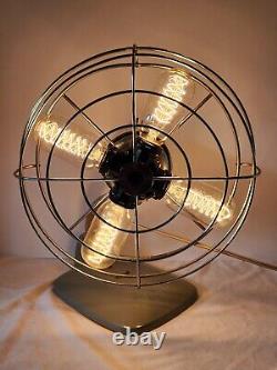 Ventilateur de table General Electric vintage transformé en lampe steampunk avec ampoule de style Edison