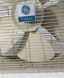 Ventilateur en métal General Electric vintage 3 vitesses MCM beige et blanc fonctionne