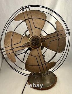 Ventilateur oscillant vintage GENERAL ELECTRIC GE 1930-40s 14 pouces en laiton testé/fonctionne