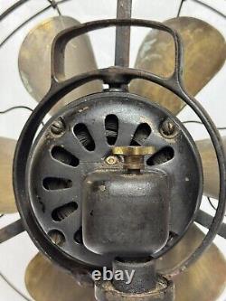 Ventilateur vintage GE à 6 pales avec cage en laiton et poignée - Fonctionne - 13