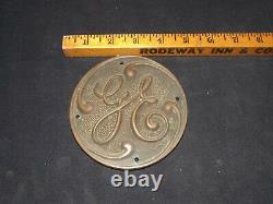 Vintage 1920's General Electric Ge Brass Emblem Plaque D’immatriculation 4 1/2 Diamètre