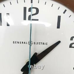 Vintage 1960 Ge General Electric 14 Horloge Murale De L'école Brown Fabriqué Aux États-unis Vg