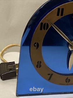 Vintage Art Deco Rétroviseur Électrique Général Bleu Horloge