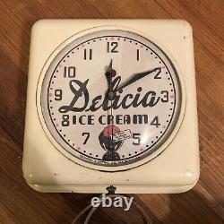Vintage Delicia Ice Cream General Electric Clock Dairy Sign