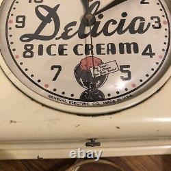 Vintage Delicia Ice Cream General Electric Clock Dairy Sign