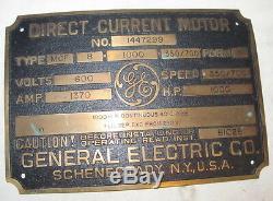 Vintage Ge General Electric Lourd Laiton Plaque Industrielle Moteur / Signe / Plaque J918