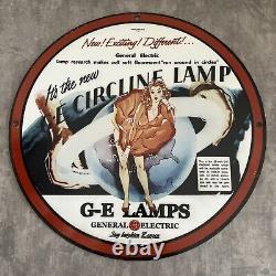Vintage Ge General Electric Porcelaine Sign Gas Oil Circline Light Service