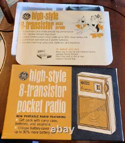 Vintage General Electric High Style 8 Transistor Radio Rare En Boîte Avec Extras