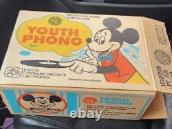 Vintage General Electric Walt Disney Mickey Mouse Record Player Withbox Exc