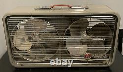 Vintage Général Électrique Ge Automatique Gris Double Fenêtre Boîte Twin Fan Belle