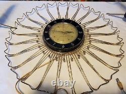 Vintage MID Century Moderne Général Électrique Atomic Sunburst Horloge Gold Metal