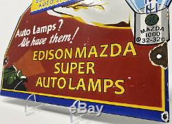 Vintage Plate General Electric Auto Lampes Porcelain Sign Mazda Edison Gas Pump