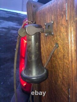 Vintage Quartersawn Chêne Western Electric Antique Wall Phone, Générateur De Manivelle 20