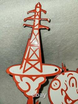 Vintage Reddy Kilowatt Man Grand Signe De Porcelaine Électricité Générale Électrique