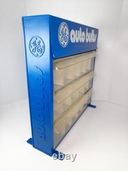 Vitrine de présentation de lampes auto vintage GE avec tous les diviseurs de tiroirs